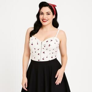 🍒 Retro Cherry Corset Top Rockabilly Pin-Up Vibes Bustier Cami Y2K Size 2XL